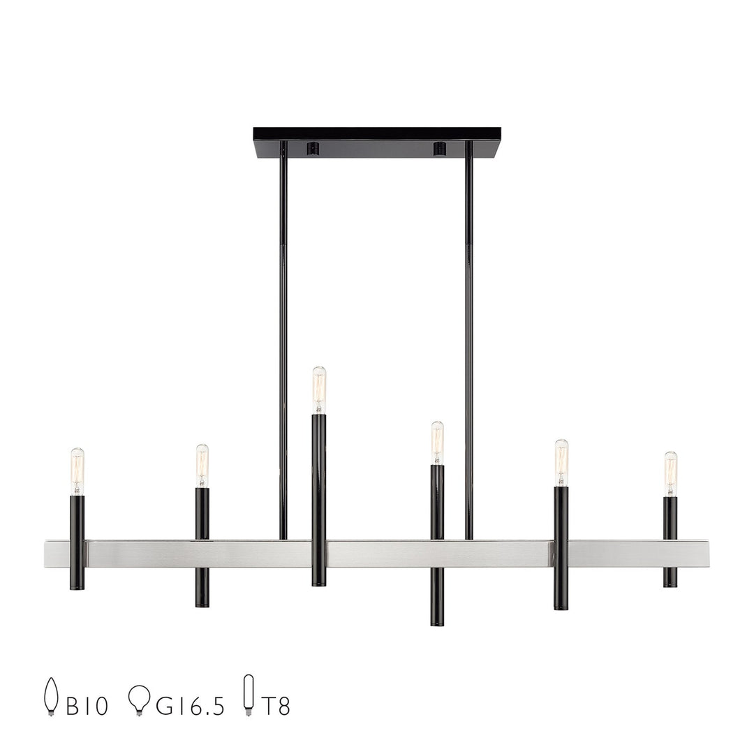 6 Light Black Chrome Extra Large Linear Chandelier With Brushed Nickel Accents by Livex Lighting