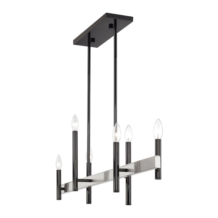 6 Light Black Chrome Extra Large Linear Chandelier With Brushed Nickel Accents