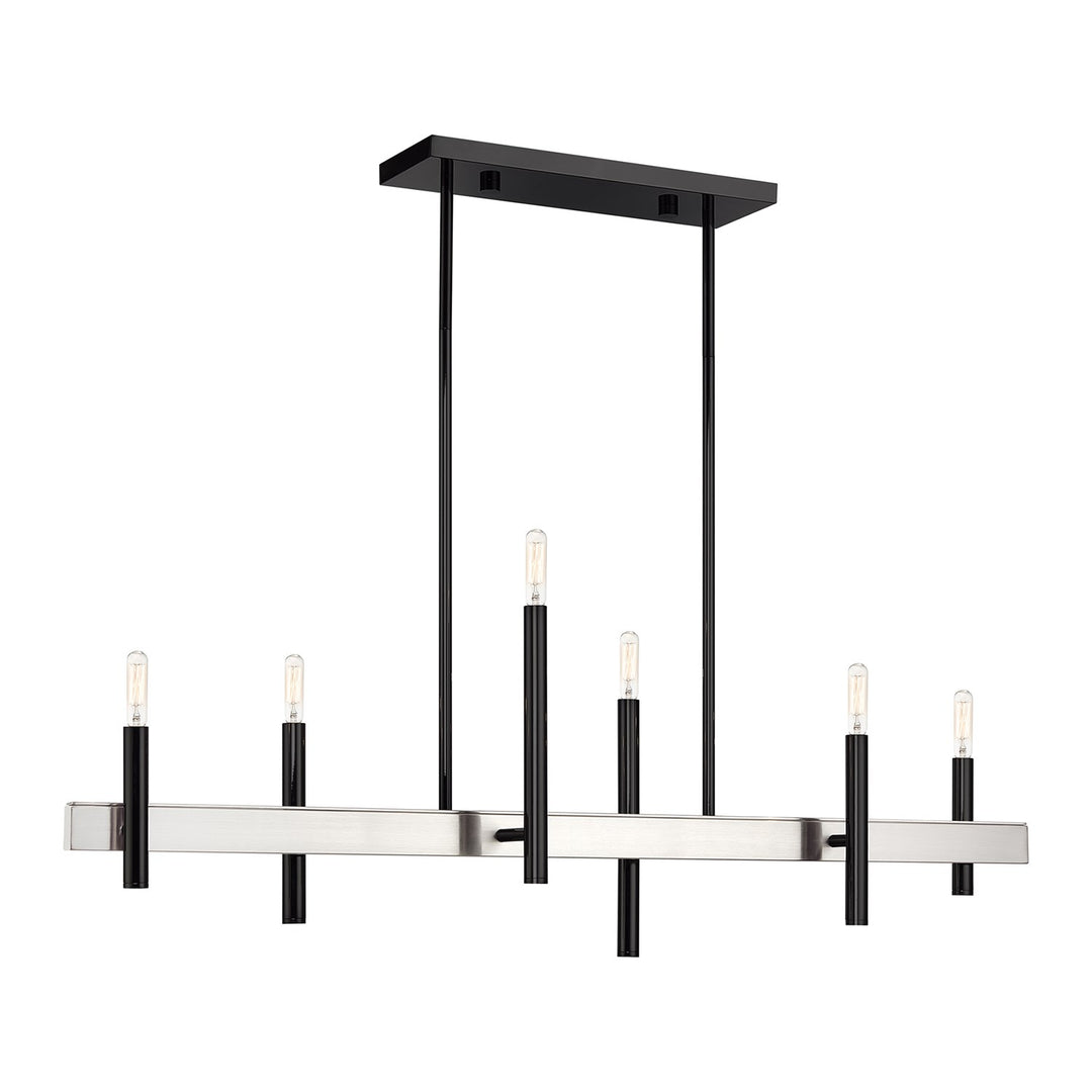6 Light Black Chrome Extra Large Linear Chandelier With Brushed Nickel Accents