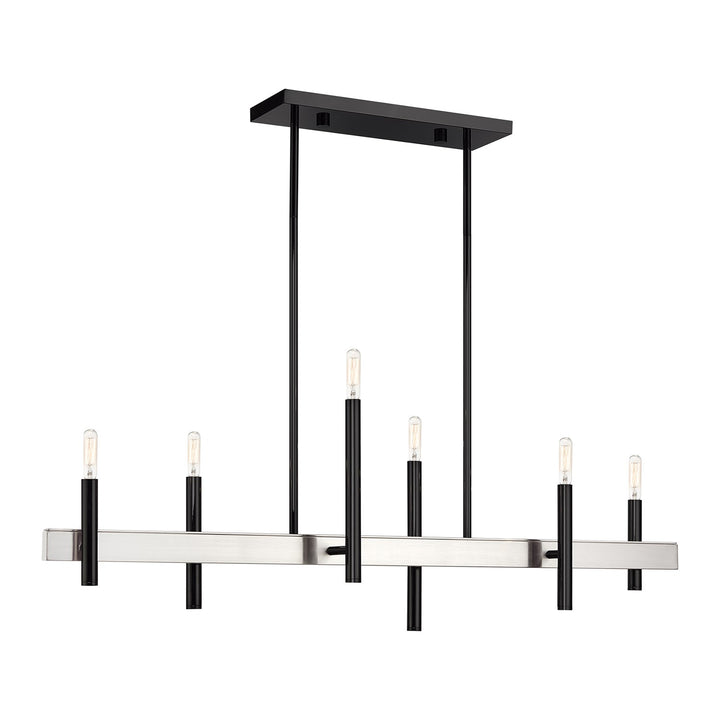 6 Light Black Chrome Extra Large Linear Chandelier With Brushed Nickel Accents