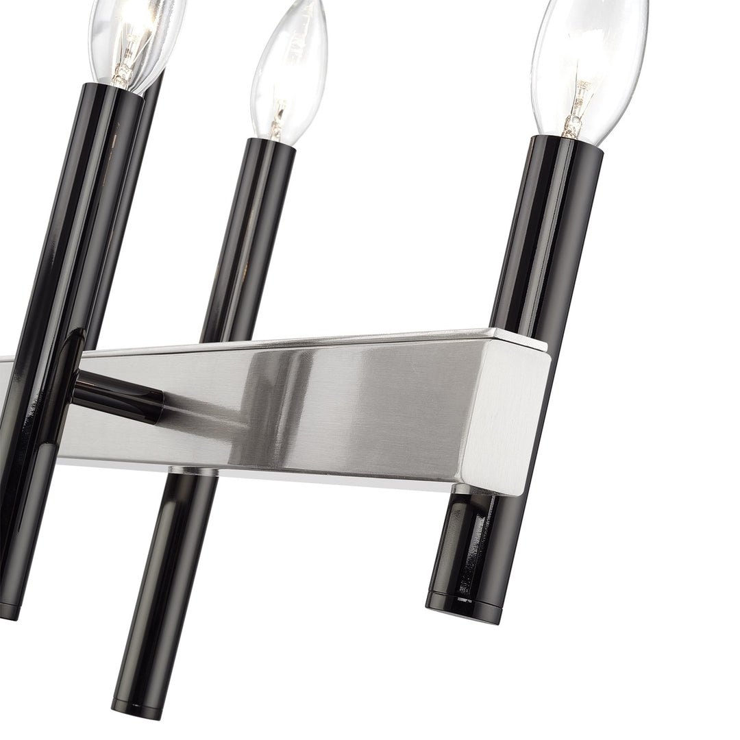 6 Light Black Chrome Extra Large Linear Chandelier With Brushed Nickel Accents