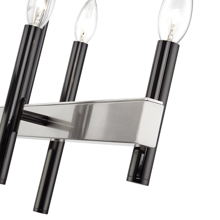 6 Light Black Chrome Extra Large Linear Chandelier With Brushed Nickel Accents