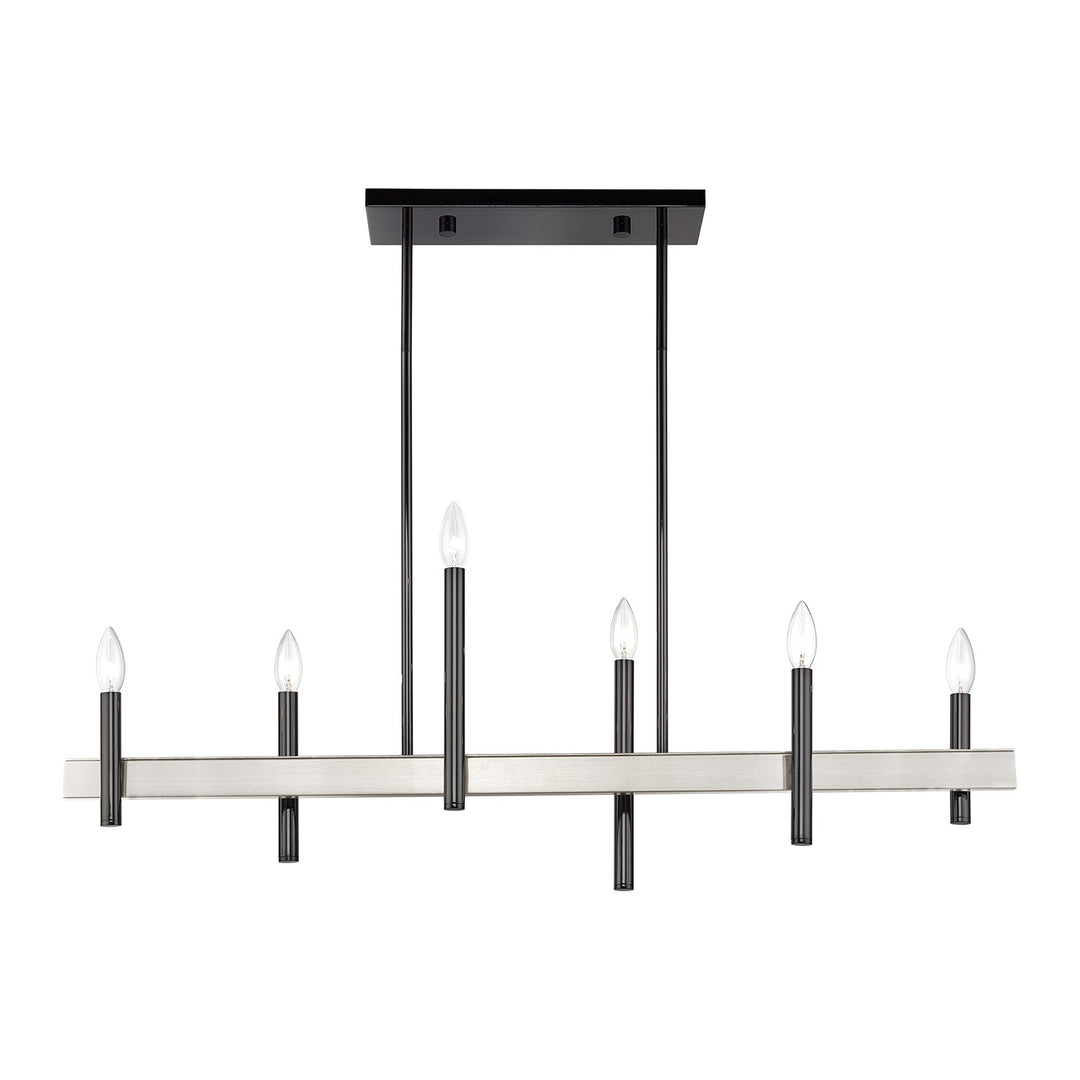 6 Light Black Chrome Extra Large Linear Chandelier With Brushed Nickel Accents