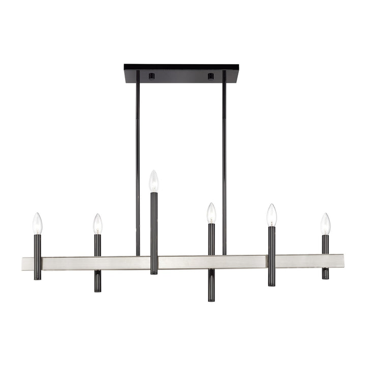 6 Light Black Chrome Extra Large Linear Chandelier With Brushed Nickel Accents