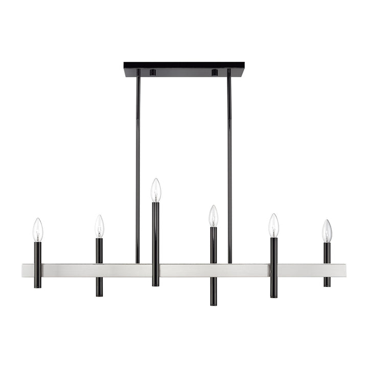 6 Light Black Chrome Extra Large Linear Chandelier With Brushed Nickel Accents