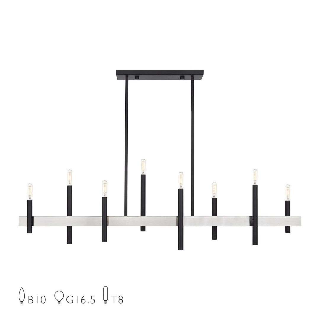 8 Light Black Extra Large Linear Chandelier With Brushed Nickel Accents by Livex Lighting
