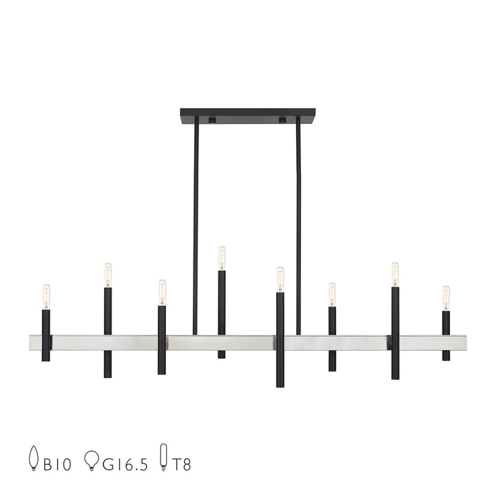8 Light Black Extra Large Linear Chandelier With Brushed Nickel Accents by Livex Lighting
