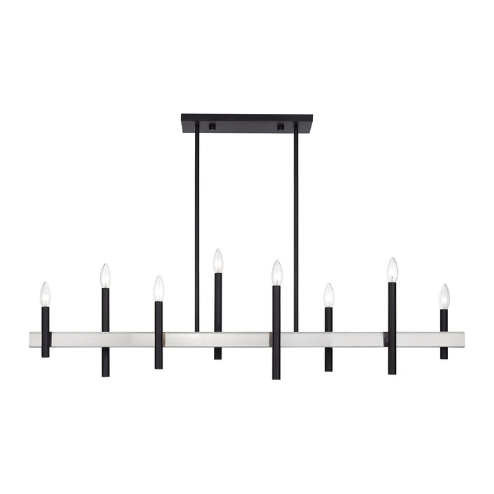 8 Light Black Extra Large Linear Chandelier With Brushed Nickel Accents