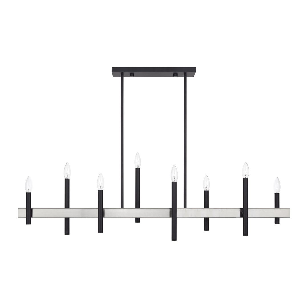 8 Light Black Extra Large Linear Chandelier With Brushed Nickel Accents