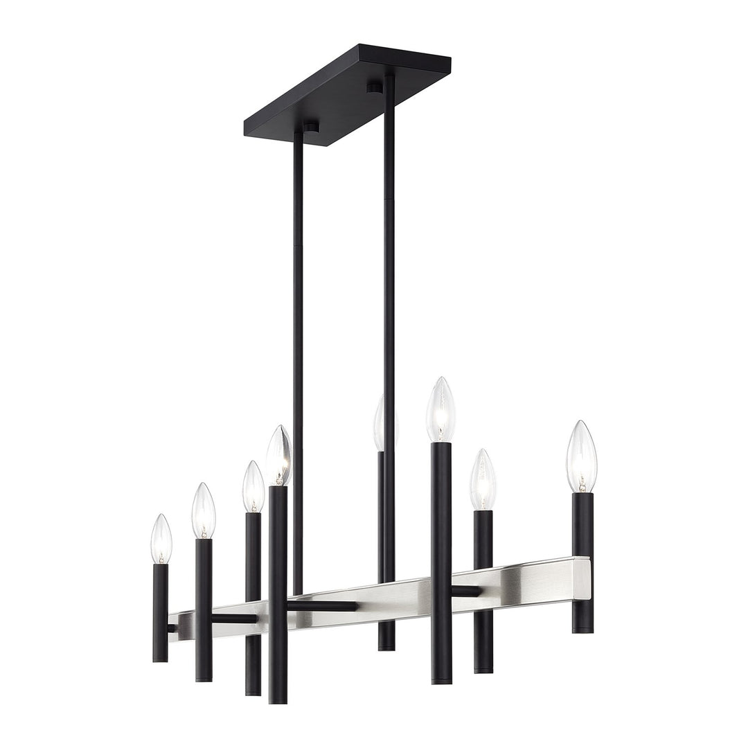 8 Light Black Extra Large Linear Chandelier With Brushed Nickel Accents