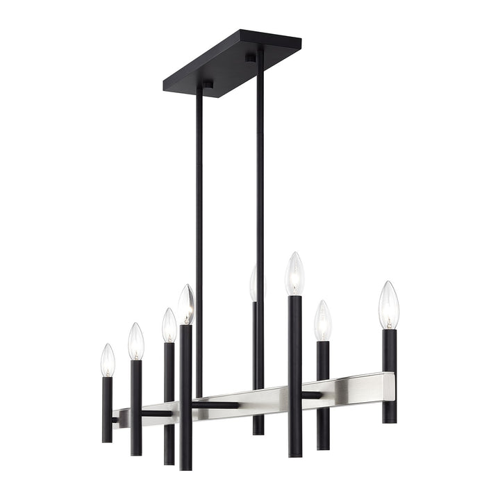 8 Light Black Extra Large Linear Chandelier With Brushed Nickel Accents