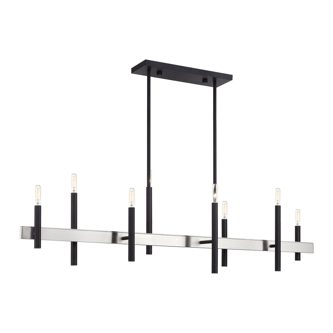 8 Light Black Extra Large Linear Chandelier With Brushed Nickel Accents