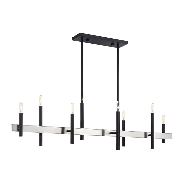 8 Light Black Extra Large Linear Chandelier With Brushed Nickel Accents