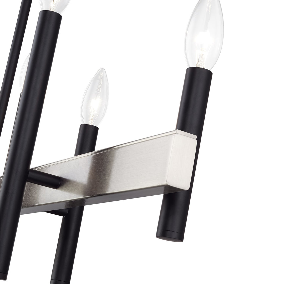 8 Light Black Extra Large Linear Chandelier With Brushed Nickel Accents