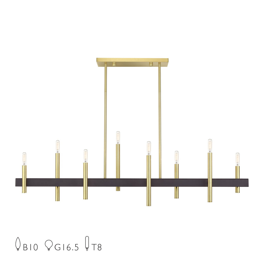 8 Light Satin Brass Extra Large Linear Chandelier With Bronze Accents by Livex Lighting