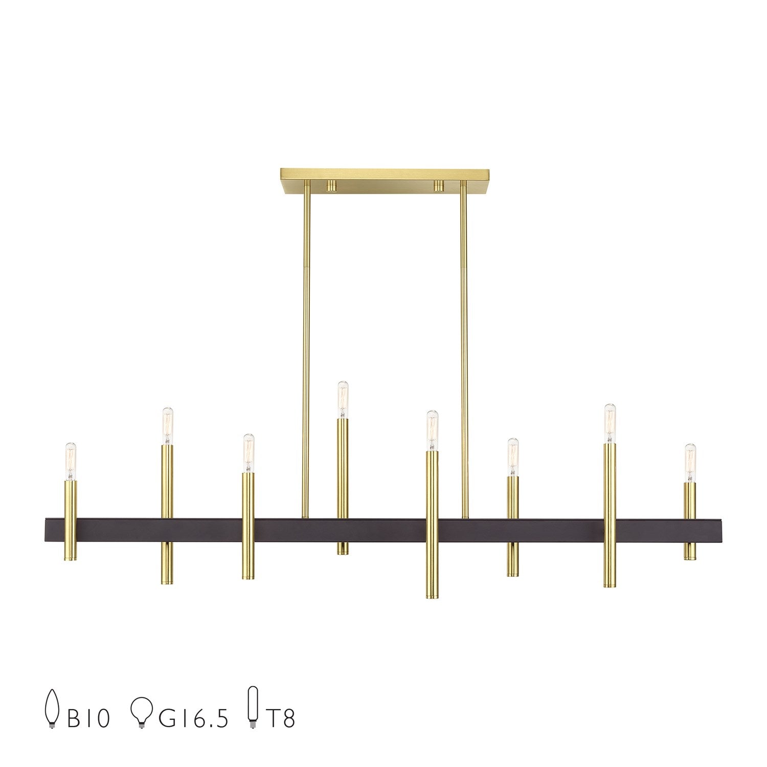8 Light Satin Brass Extra Large Linear Chandelier With Bronze Accents by Livex Lighting