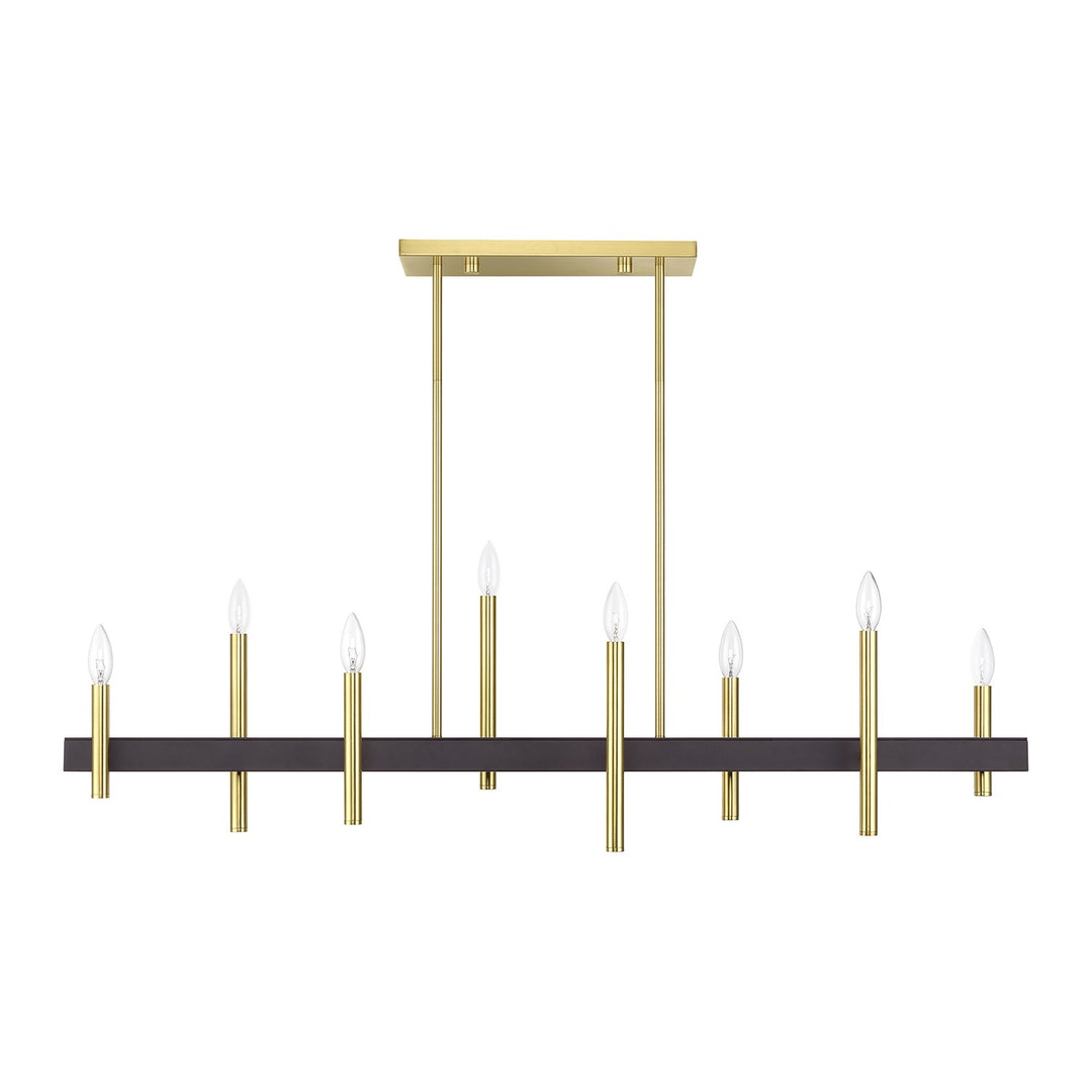 8 Light Satin Brass Extra Large Linear Chandelier With Bronze Accents