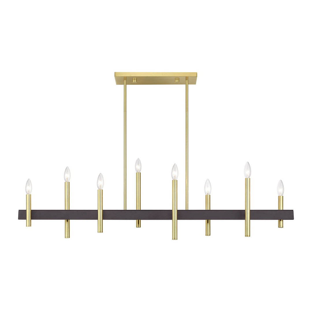 8 Light Satin Brass Extra Large Linear Chandelier With Bronze Accents