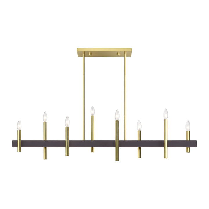 8 Light Satin Brass Extra Large Linear Chandelier With Bronze Accents