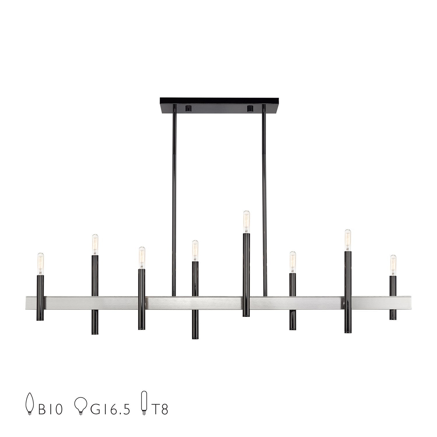 8 Light Black Chrome Extra Large Linear Chandelier With Brushed Nickel Accents by Livex Lighting