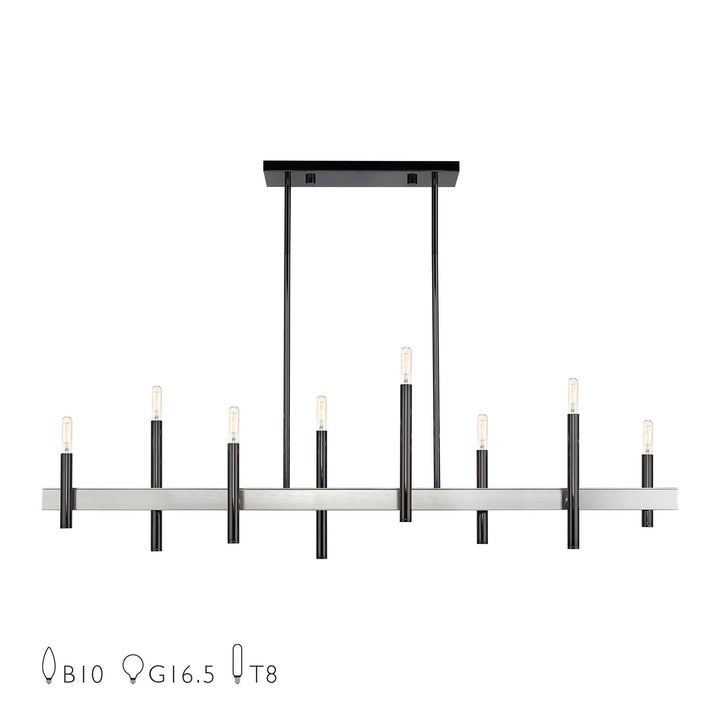 8 Light Black Chrome Extra Large Linear Chandelier With Brushed Nickel Accents by Livex Lighting