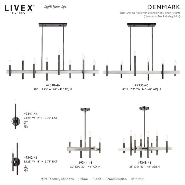 8 Light Black Chrome Extra Large Linear Chandelier With Brushed Nickel Accents