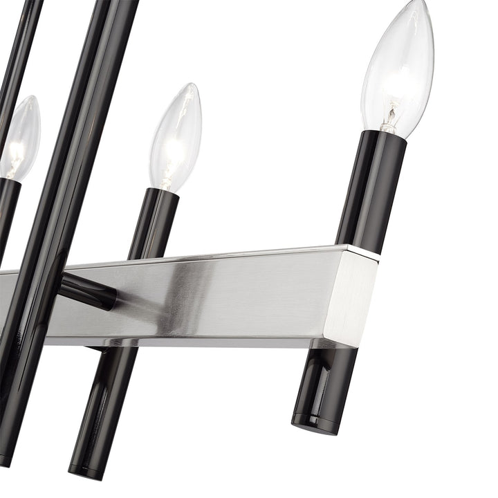 8 Light Black Chrome Extra Large Linear Chandelier With Brushed Nickel Accents