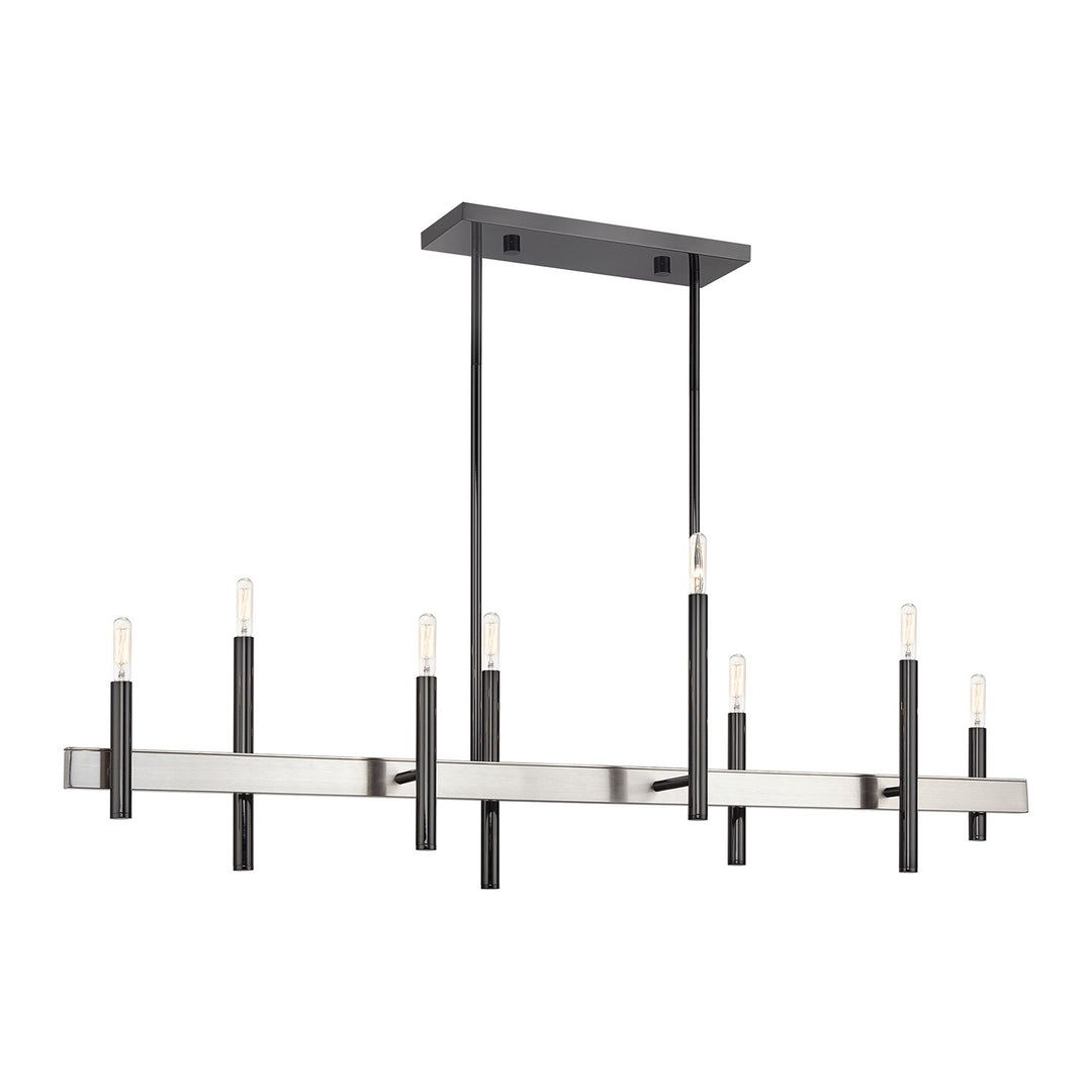 8 Light Black Chrome Extra Large Linear Chandelier With Brushed Nickel Accents