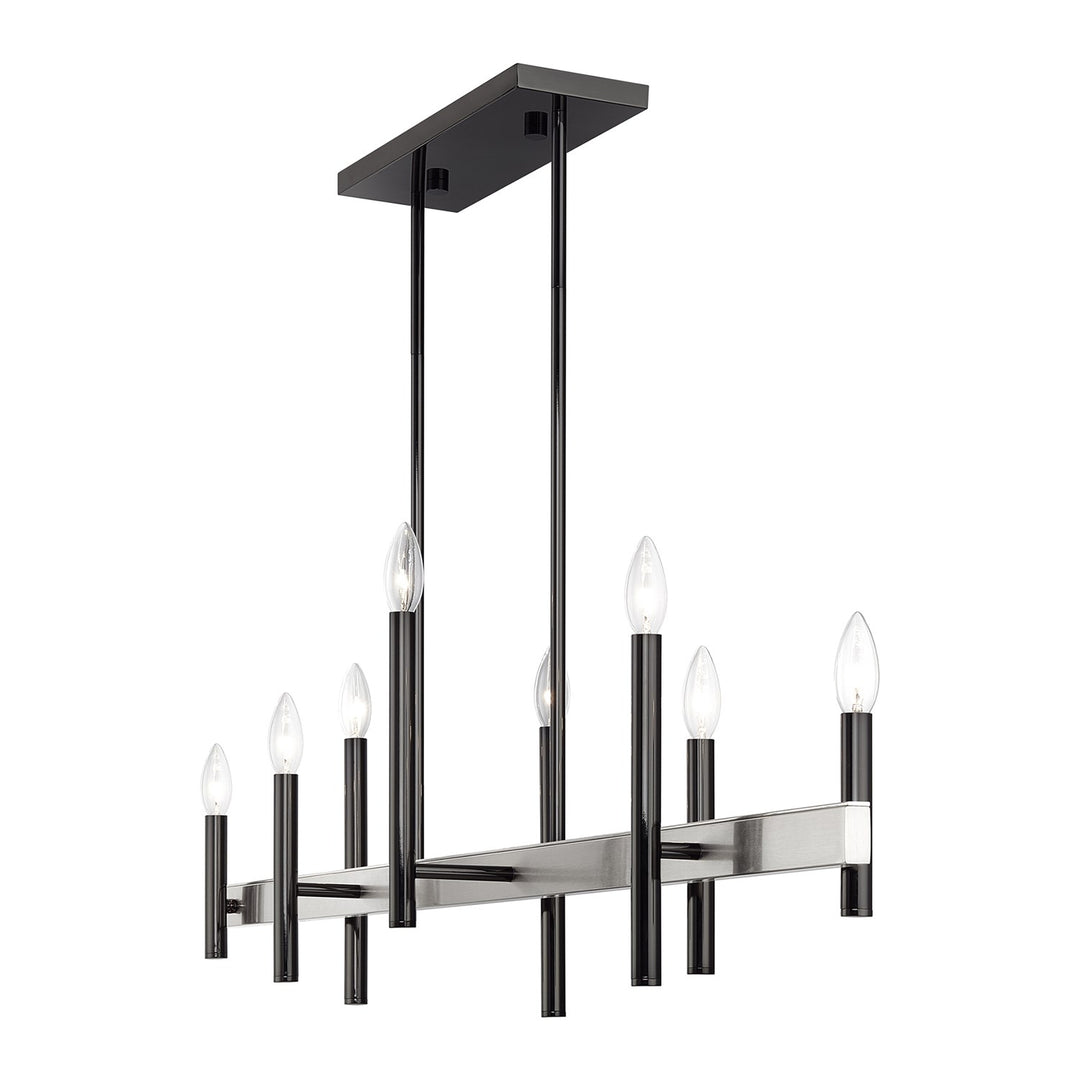 8 Light Black Chrome Extra Large Linear Chandelier With Brushed Nickel Accents