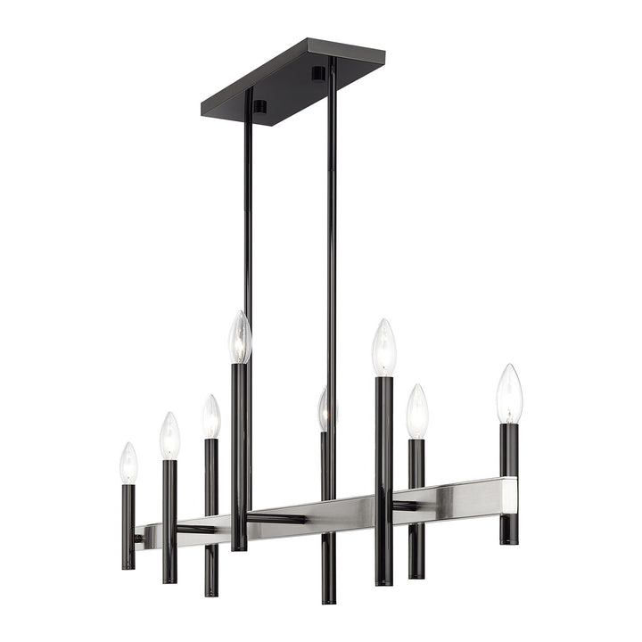 8 Light Black Chrome Extra Large Linear Chandelier With Brushed Nickel Accents