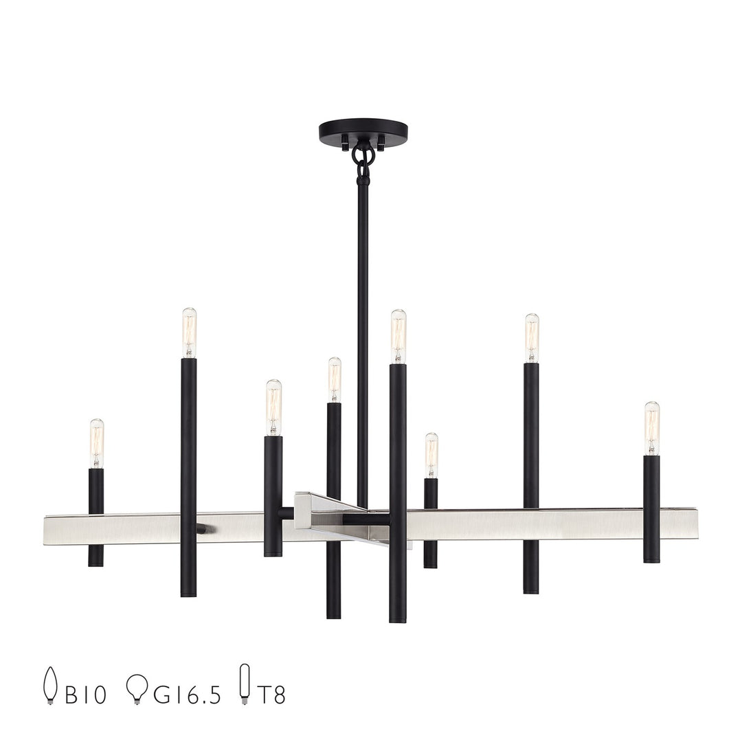 8 Light Black Large Chandelier With Brushed Nickel Accents by Livex Lighting