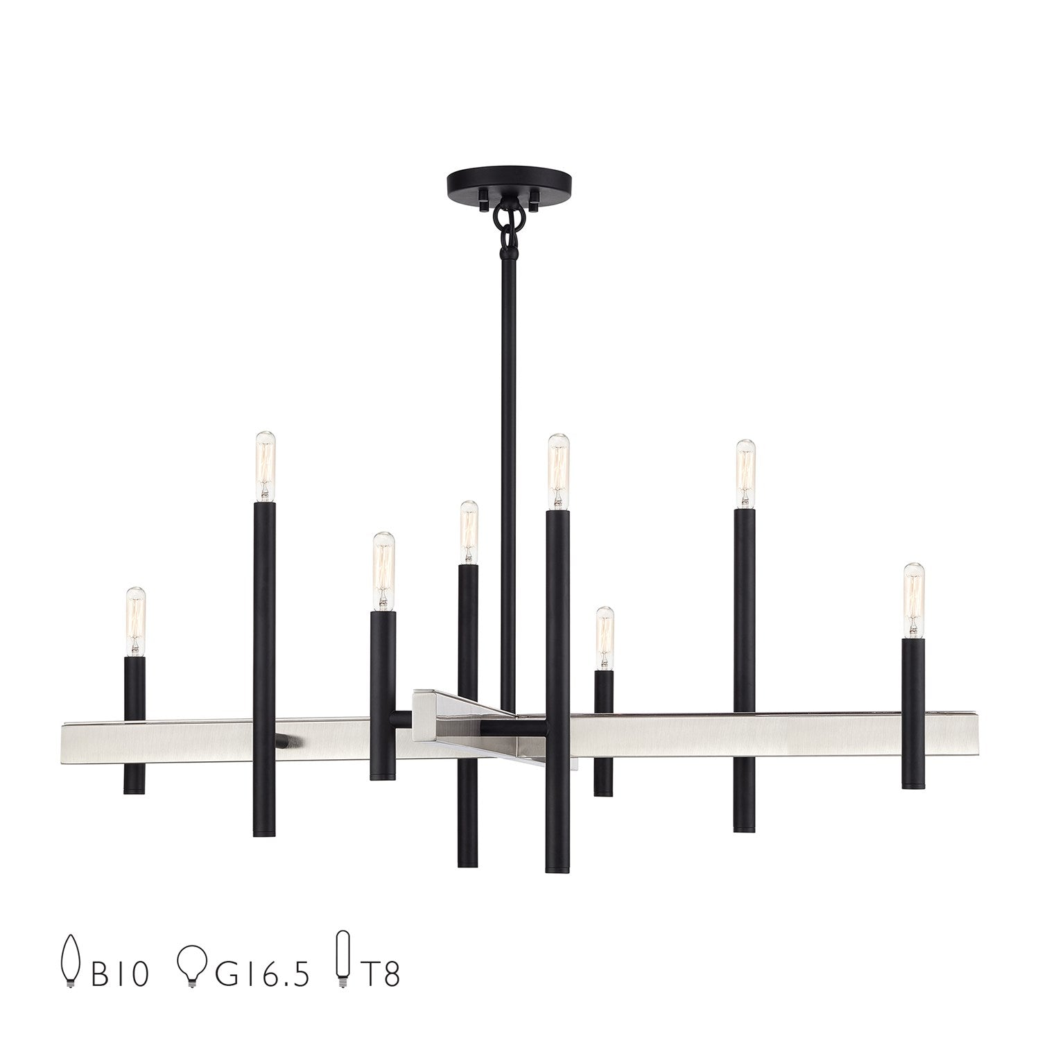 8 Light Black Large Chandelier With Brushed Nickel Accents by Livex Lighting