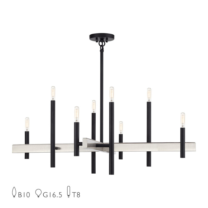 8 Light Black Large Chandelier With Brushed Nickel Accents by Livex Lighting