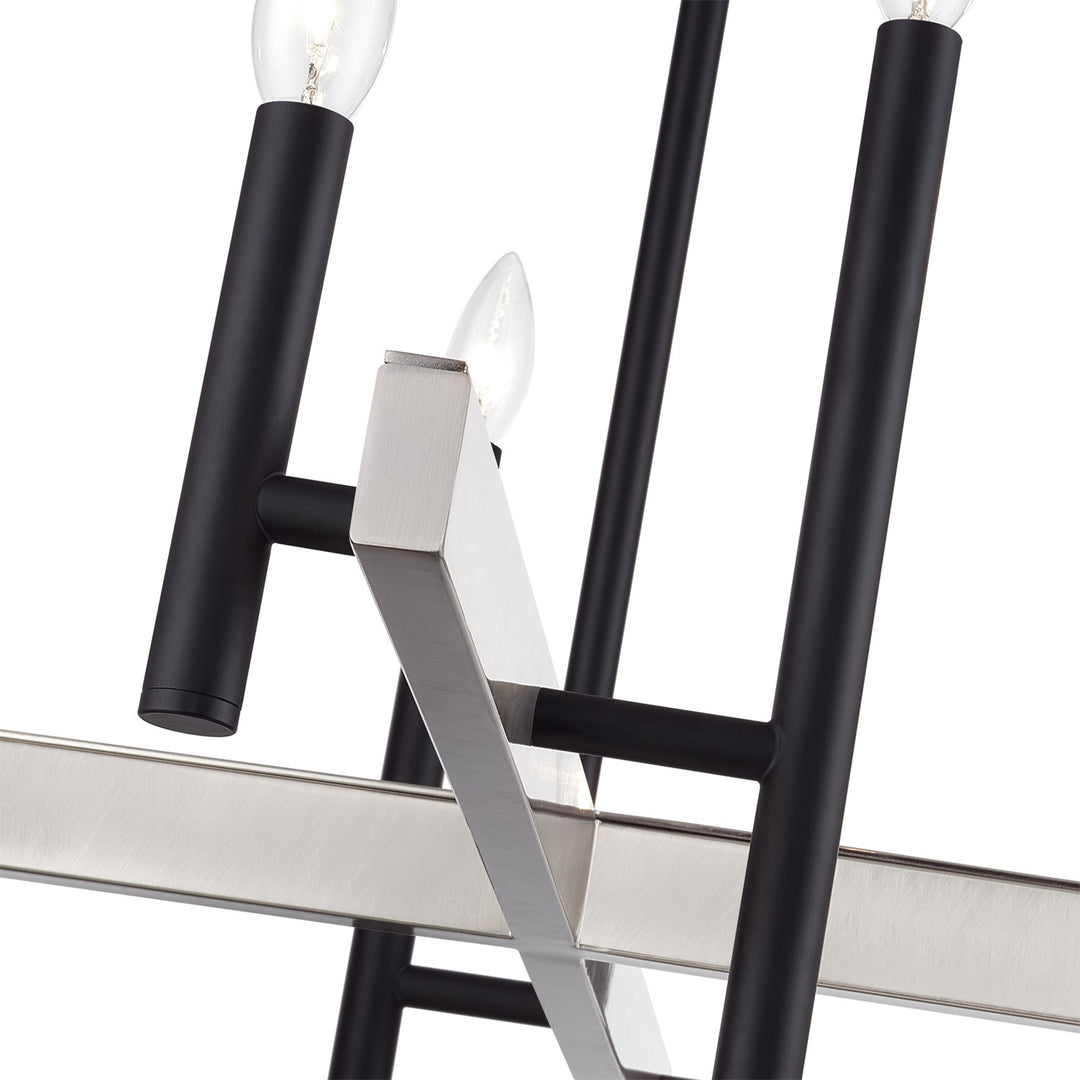 8 Light Black Large Chandelier With Brushed Nickel Accents