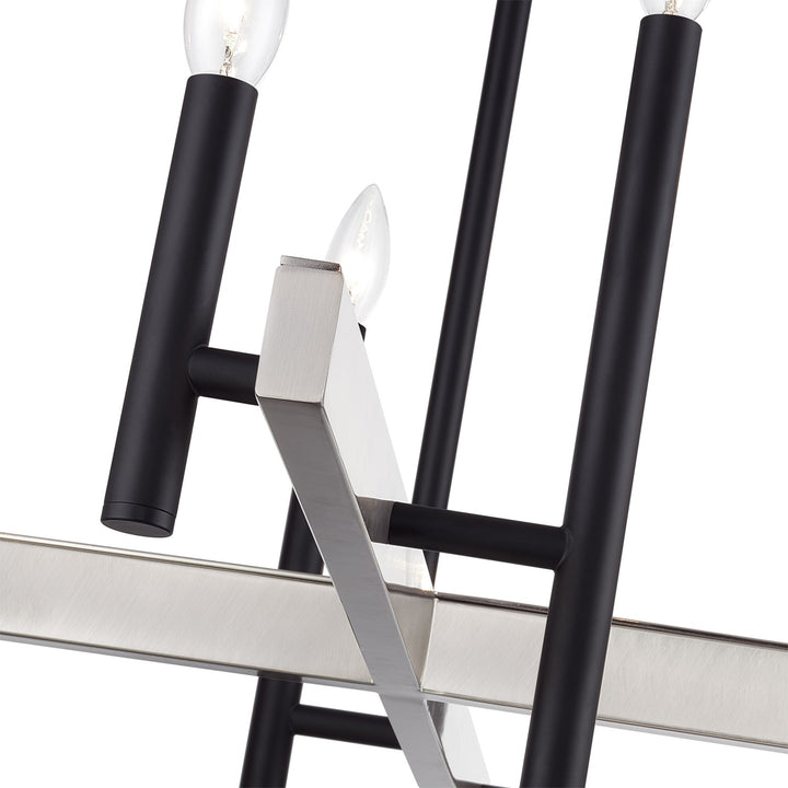 8 Light Black Large Chandelier With Brushed Nickel Accents