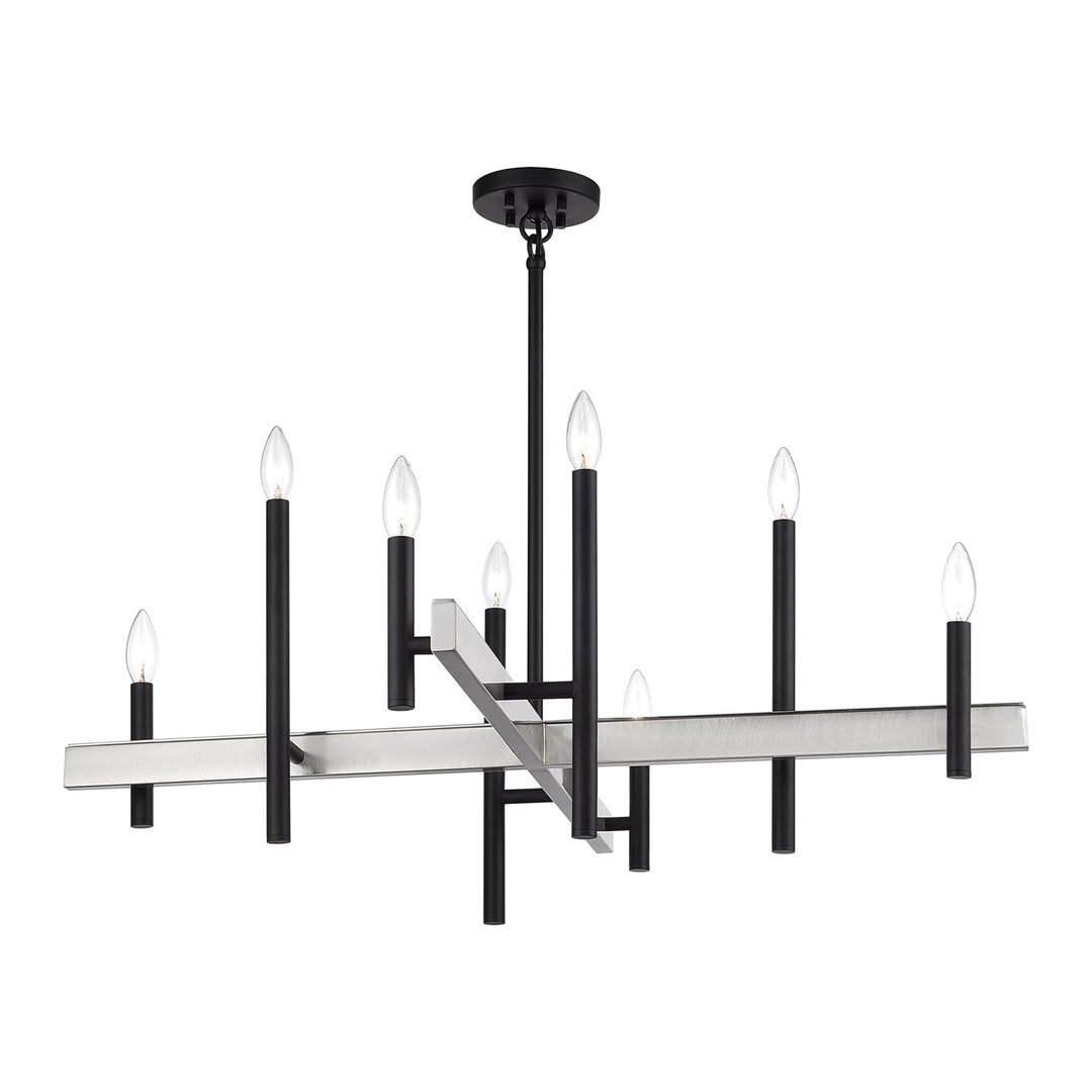 8 Light Black Large Chandelier With Brushed Nickel Accents