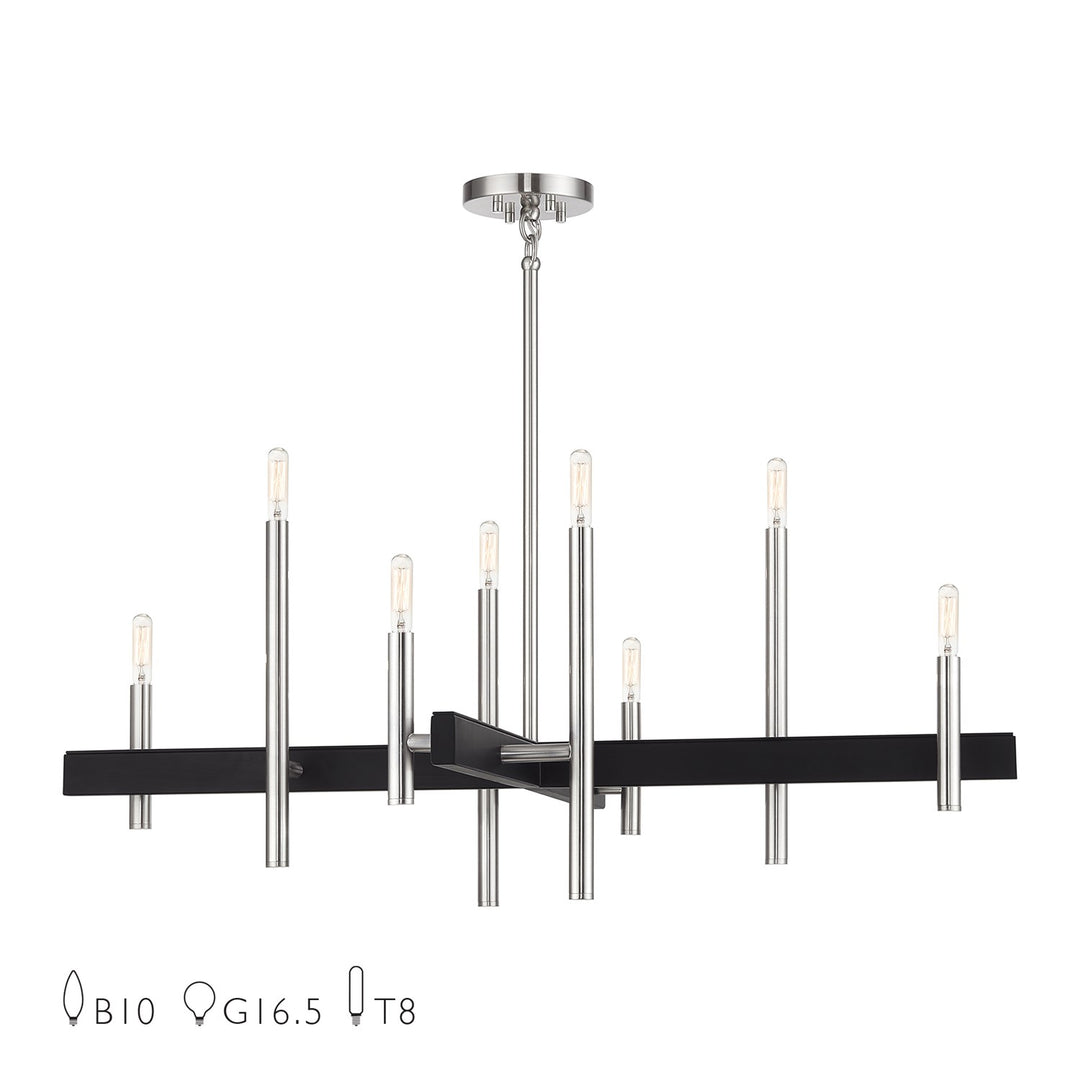 8 Light Brushed Nickel Large Chandelier With Black Accents by Livex Lighting