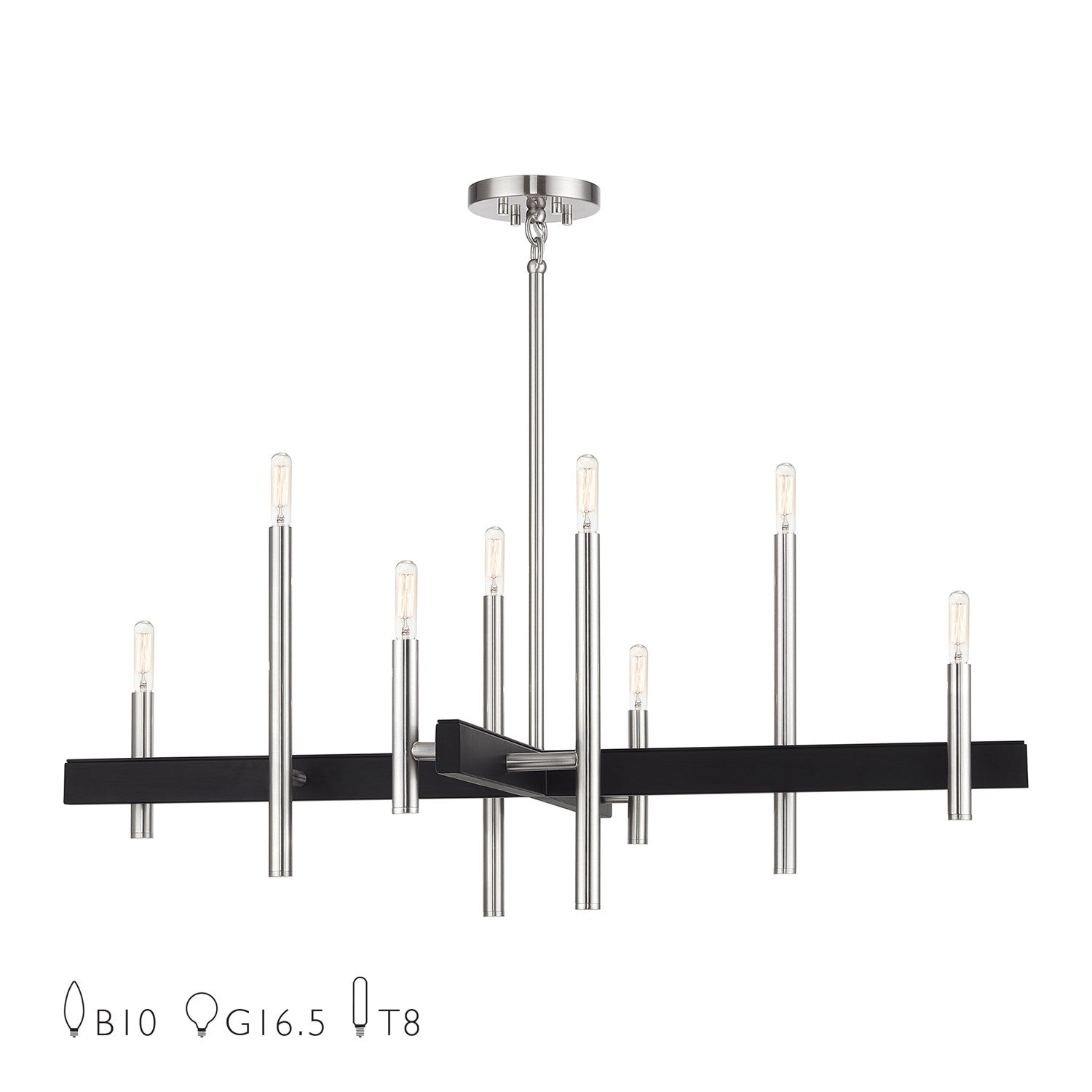 8 Light Brushed Nickel Large Chandelier With Black Accents by Livex Lighting