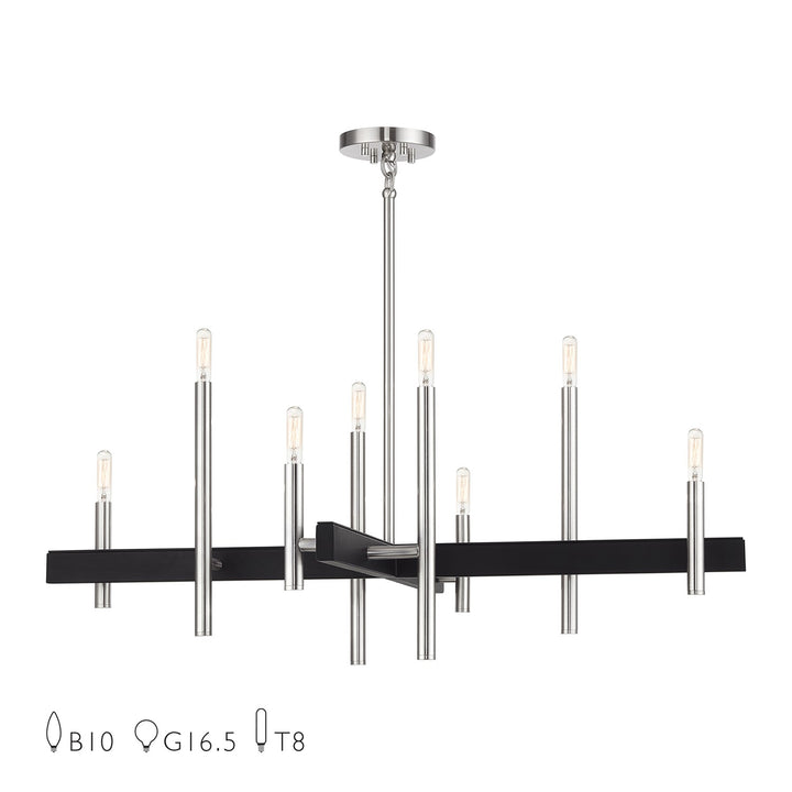 8 Light Brushed Nickel Large Chandelier With Black Accents by Livex Lighting