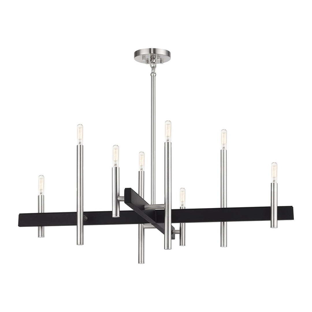 8 Light Brushed Nickel Large Chandelier With Black Accents