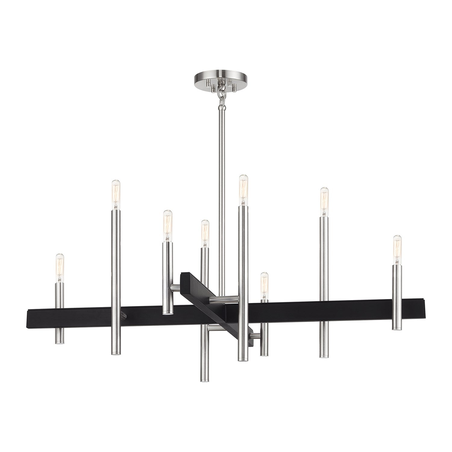 8 Light Brushed Nickel Large Chandelier With Black Accents