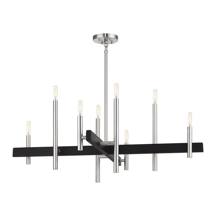 8 Light Brushed Nickel Large Chandelier With Black Accents