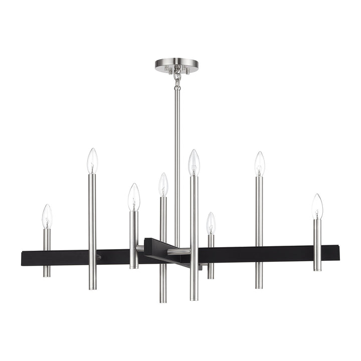 8 Light Brushed Nickel Large Chandelier With Black Accents