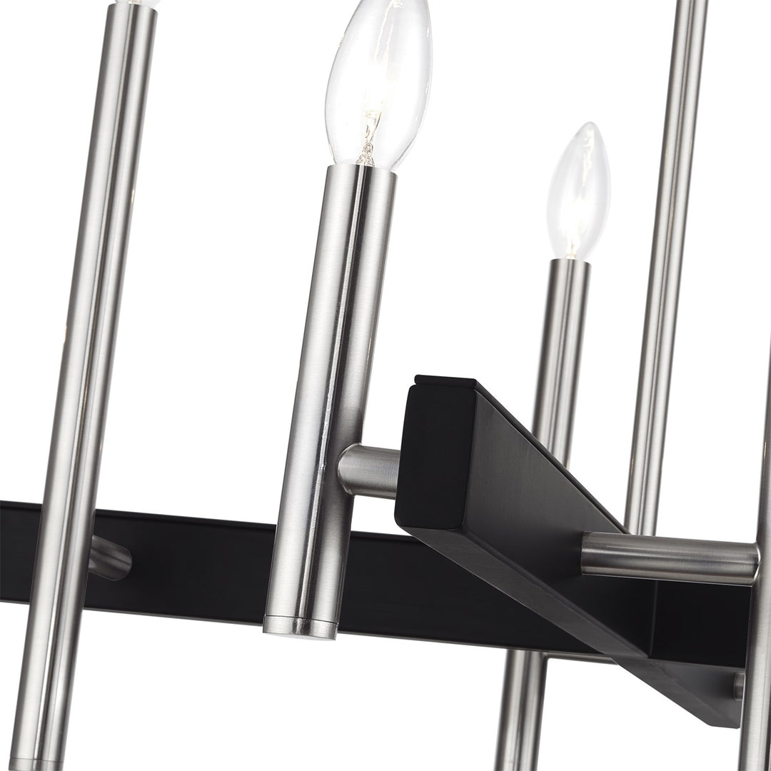8 Light Brushed Nickel Large Chandelier With Black Accents
