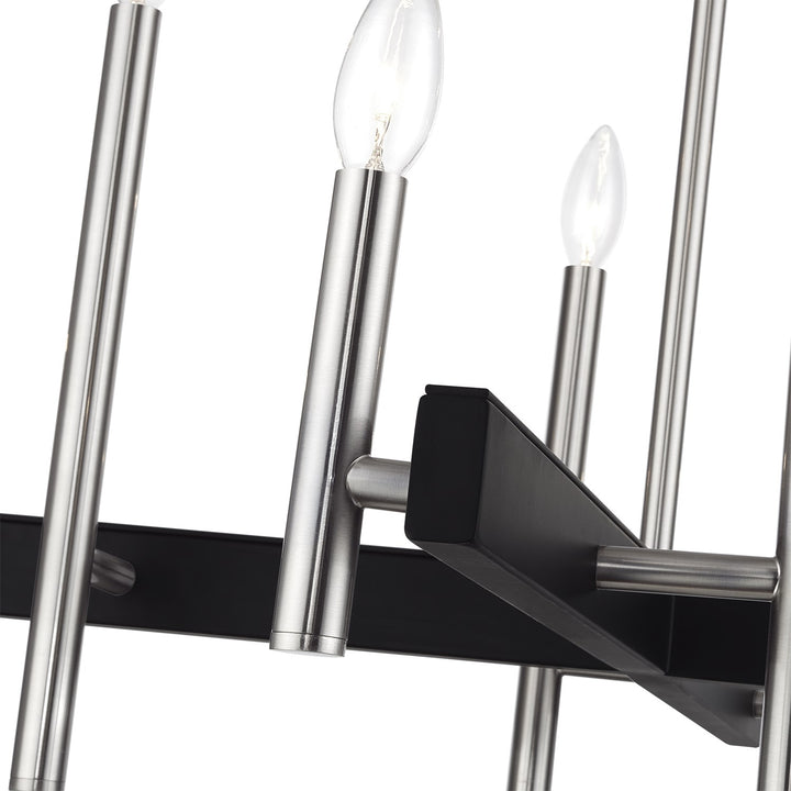 8 Light Brushed Nickel Large Chandelier With Black Accents