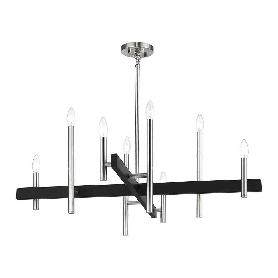 8 Light Brushed Nickel Large Chandelier With Black Accents