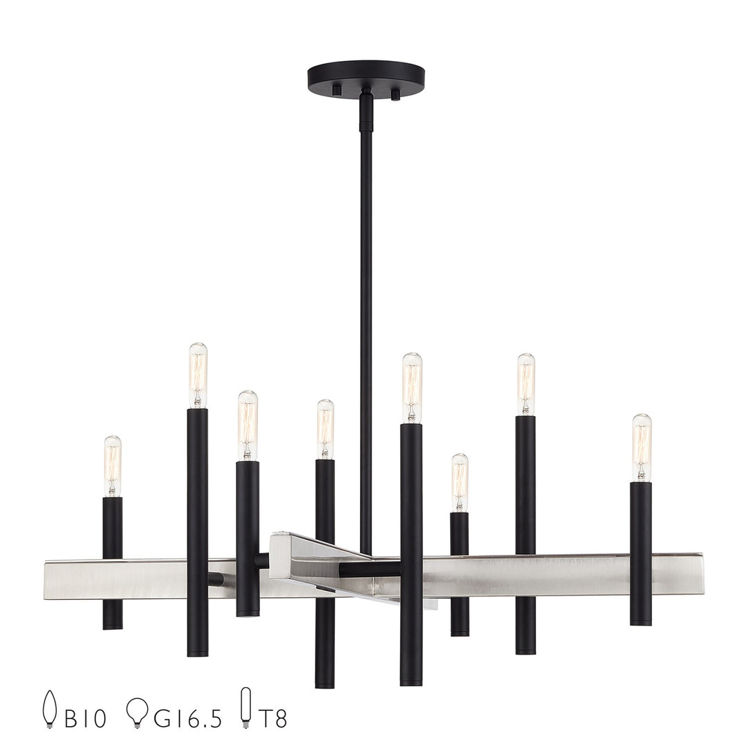 8 Light Black Medium Chandelier With Brushed Nickel Accents by Livex Lighting
