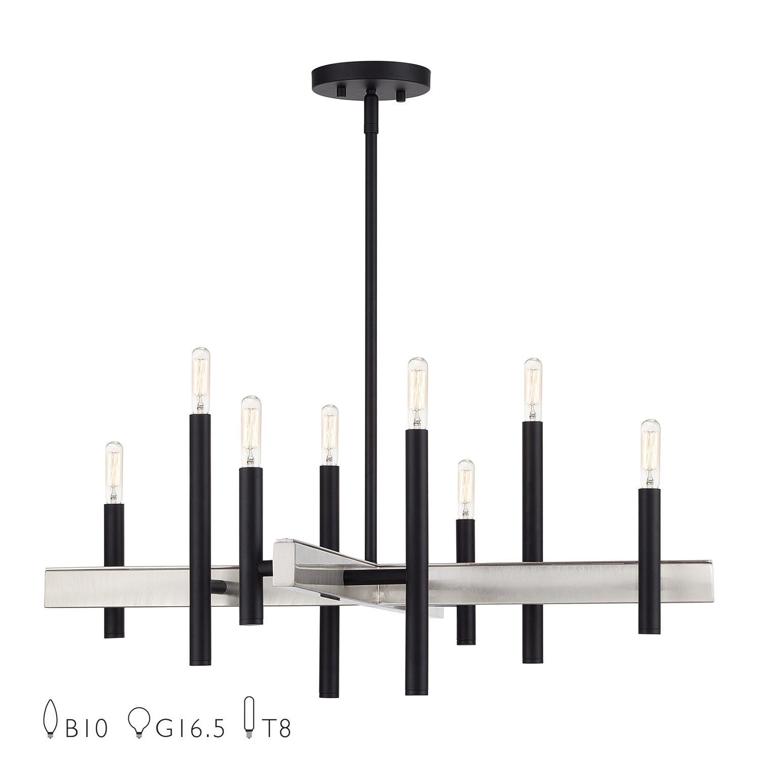 8 Light Black Medium Chandelier With Brushed Nickel Accents by Livex Lighting