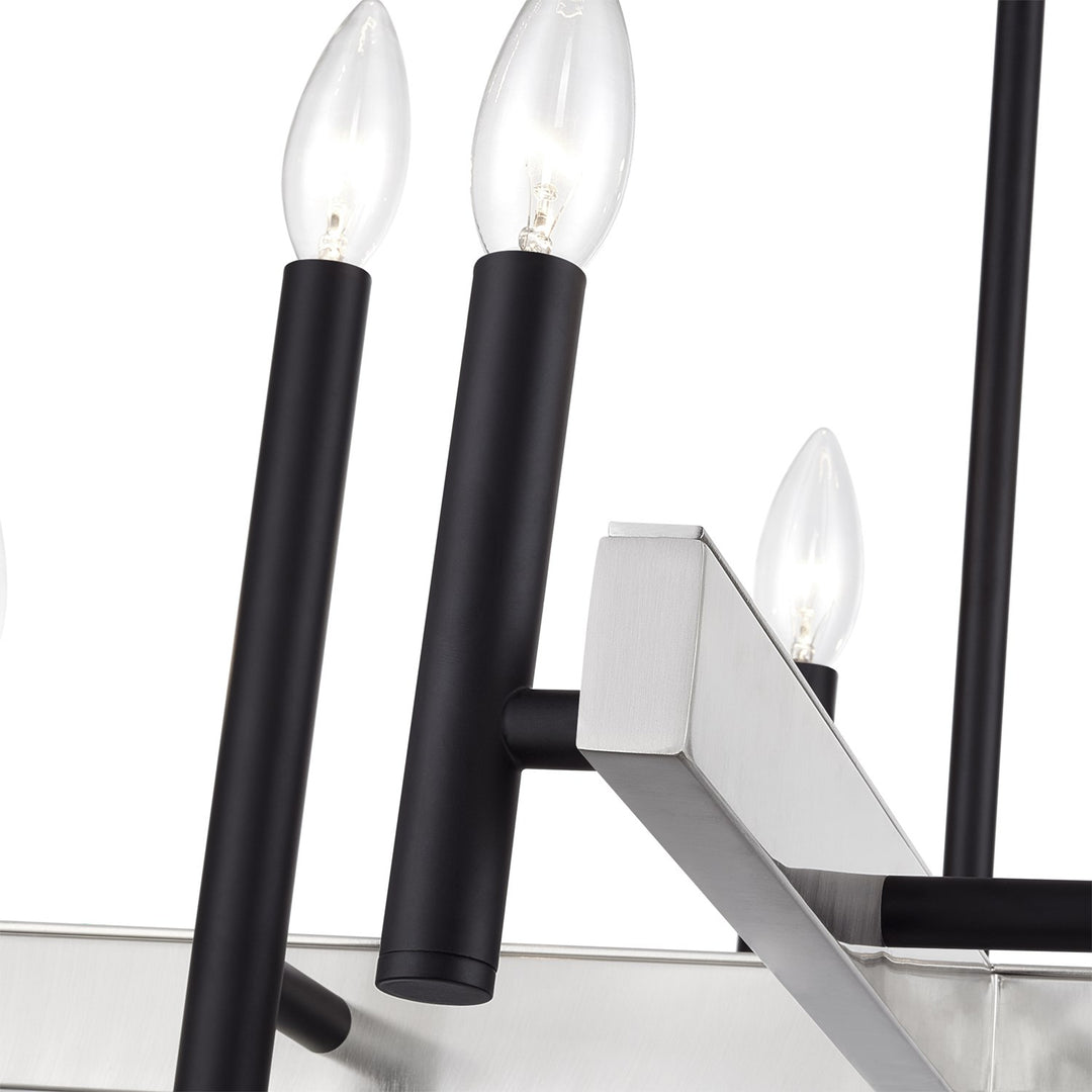 8 Light Black Medium Chandelier With Brushed Nickel Accents