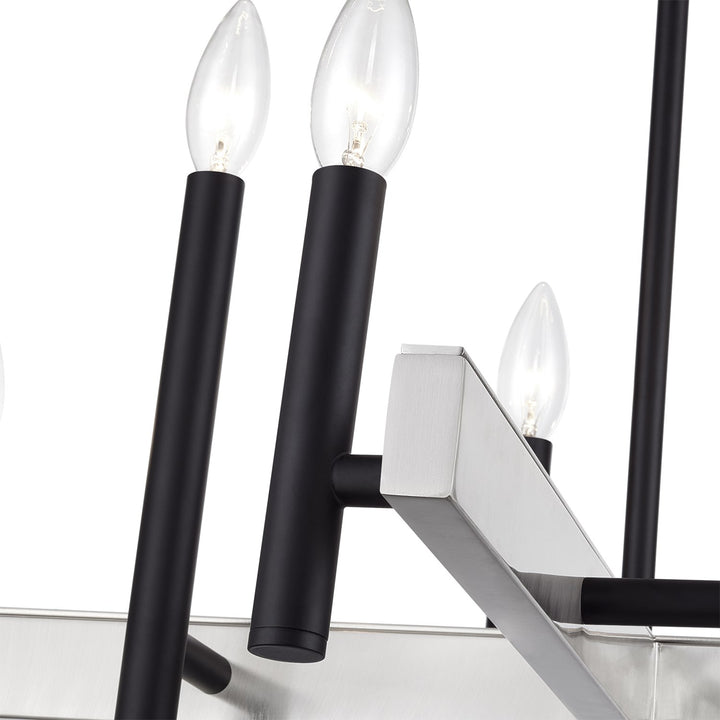 8 Light Black Medium Chandelier With Brushed Nickel Accents